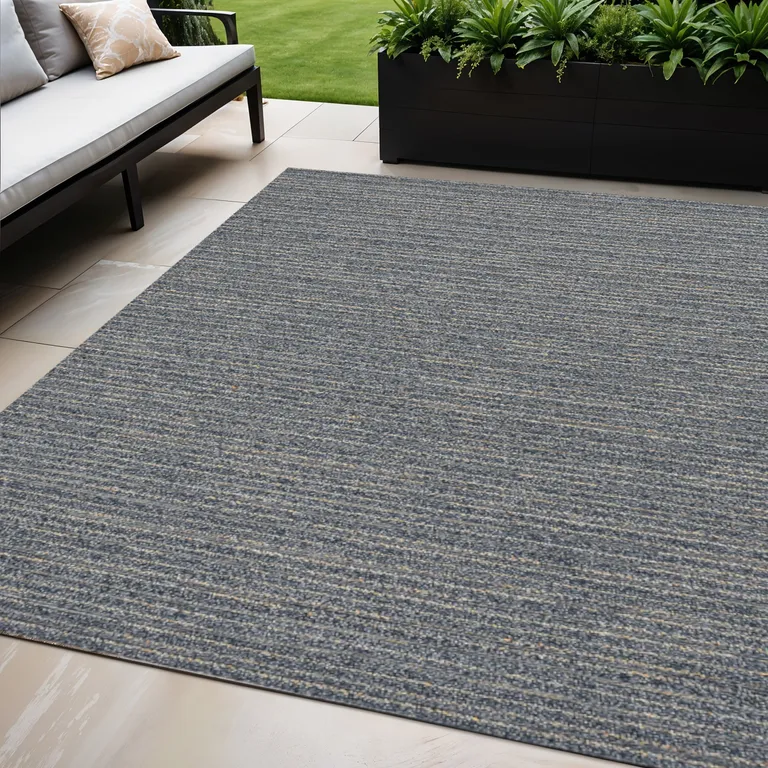 Denim Blue Machine Woven UV Treated Abstract Lines Indoor Outdoor Area Rug Photo 3