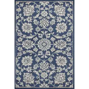Photo of Denim Blue Machine Woven UV Treated Floral Traditional Indoor Outdoor Area Rug