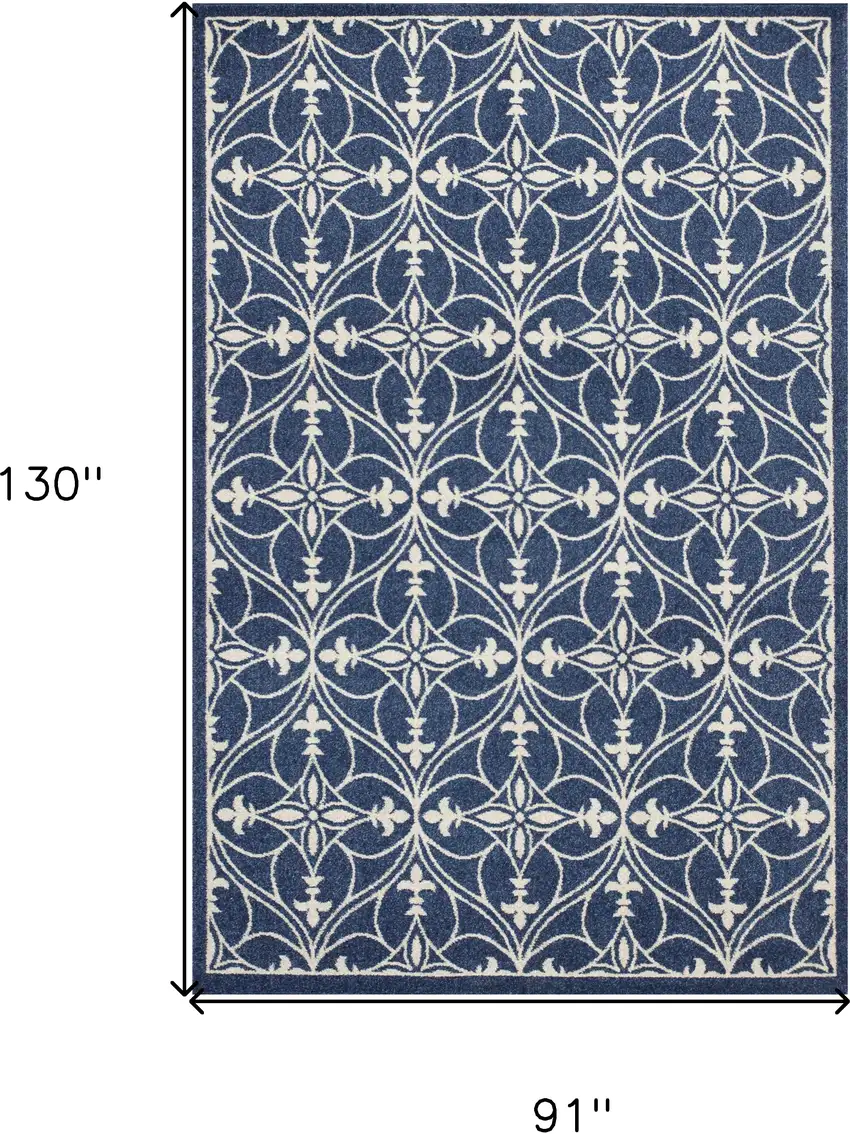 8'X11' Denim Blue Machine Woven Uv Treated Ogee Indoor Outdoor Area Rug Photo 8
