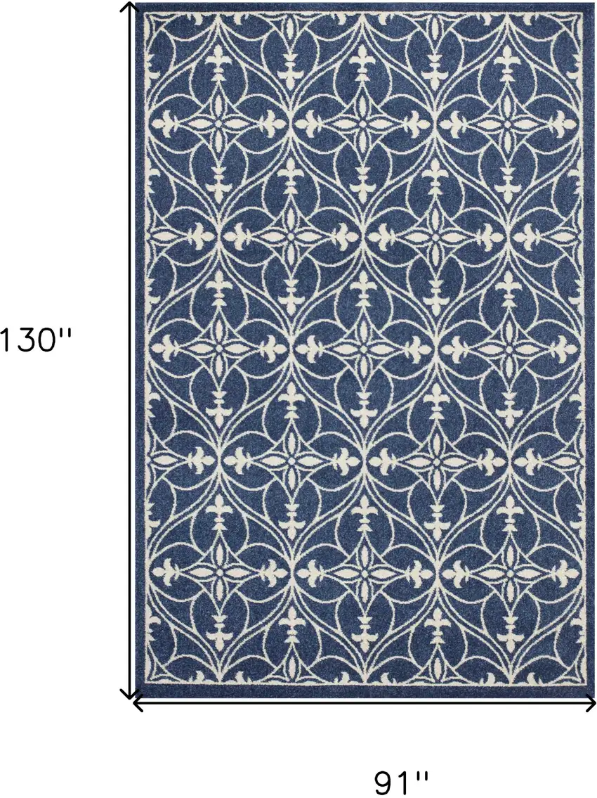 8'X11' Denim Blue Machine Woven Uv Treated Ogee Indoor Outdoor Area Rug Photo 8