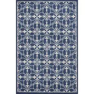 Photo of Denim Blue Machine Woven UV Treated Ogee Indoor Outdoor Area Rug