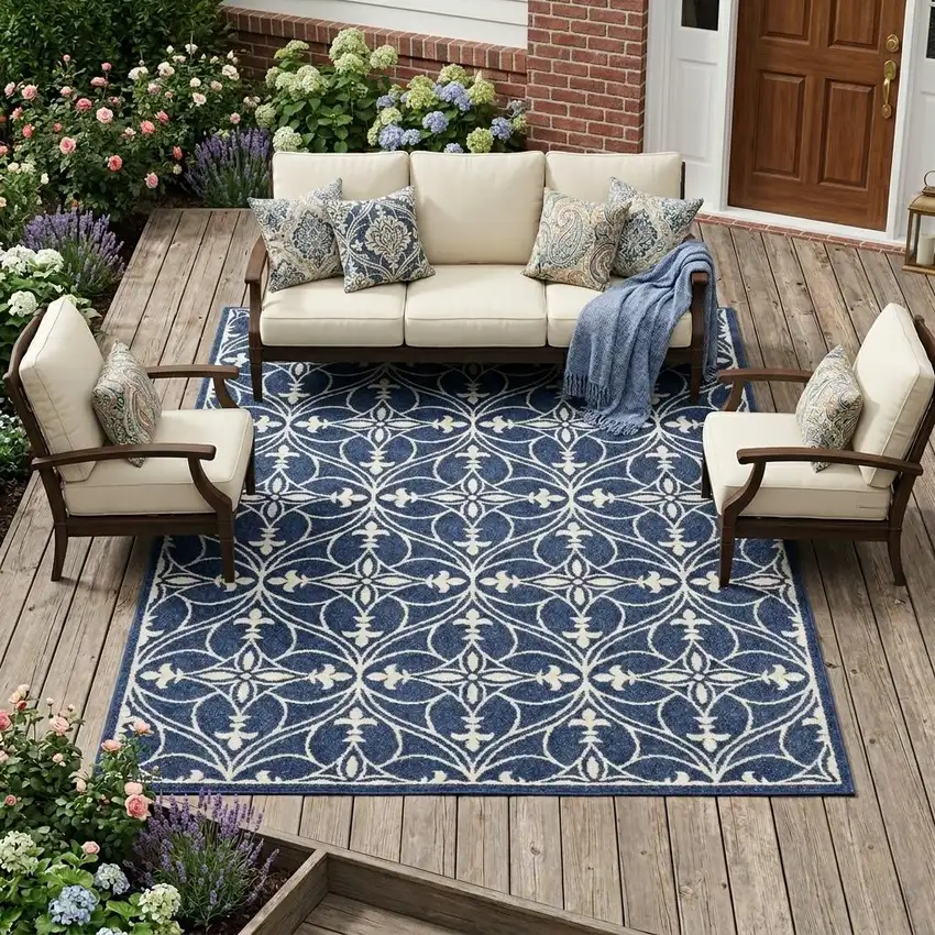 Denim Blue Moroccan Indoor Outdoor Area Rug Photo 1