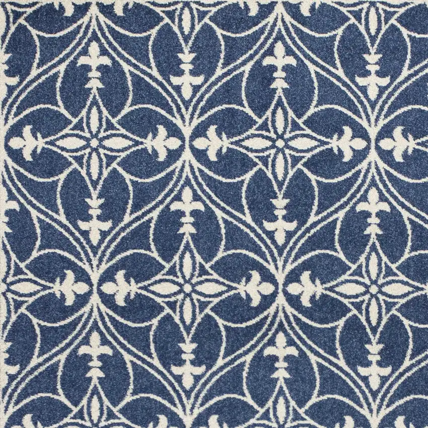 8'X11' Denim Blue Machine Woven Uv Treated Ogee Indoor Outdoor Area Rug Photo 3