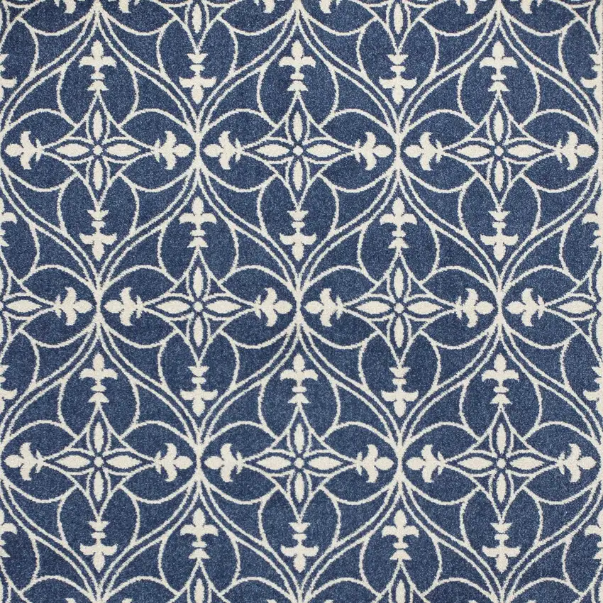 8'X11' Denim Blue Machine Woven Uv Treated Ogee Indoor Outdoor Area Rug Photo 4