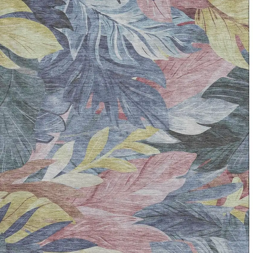 Denim Blue Mauve And Gold Floral Washable Area Rug With UV Protection Photo 3