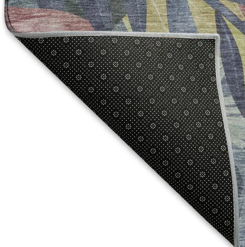 Denim Blue Mauve And Gold Floral Washable Area Rug With UV Protection Photo 6