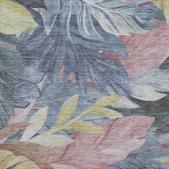 Denim Blue Mauve And Gold Floral Washable Area Rug With UV Protection Photo 2