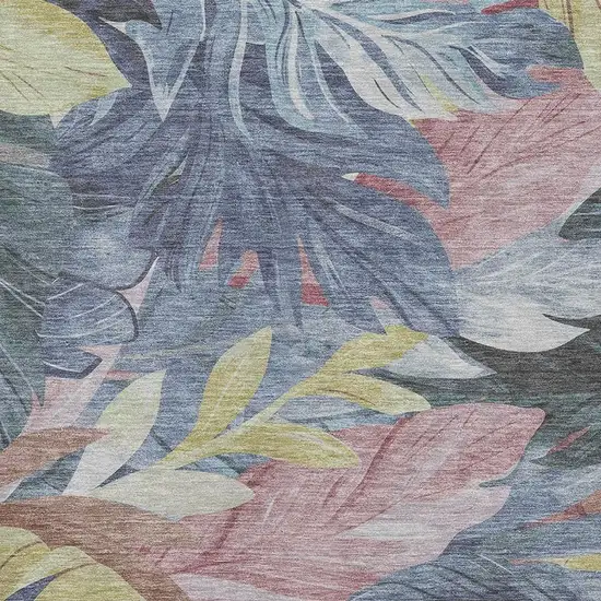 Denim Blue Mauve And Gold Floral Washable Area Rug With UV Protection Photo 2