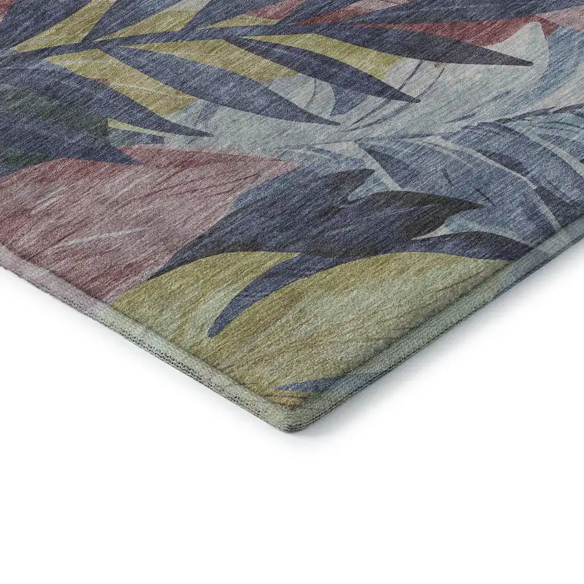 Denim Blue Mauve And Gold Floral Washable Area Rug With UV Protection Photo 7