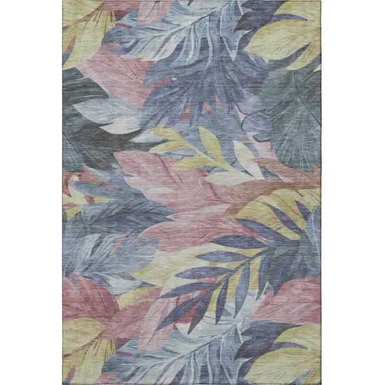 Denim Blue Mauve And Gold Floral Washable Area Rug With UV Protection Photo 3