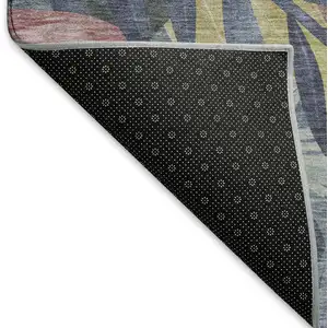 Photo of Denim Blue Mauve And Gold Floral Washable Area Rug With UV Protection