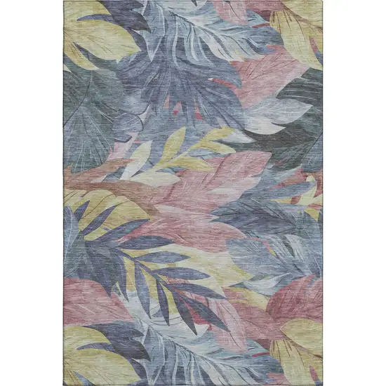 Denim Blue Mauve And Gold Floral Washable Area Rug With UV Protection Photo 1