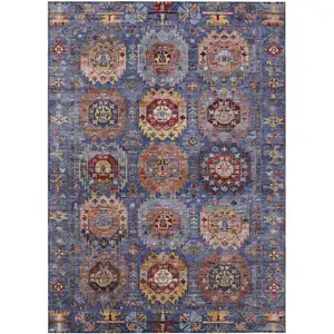 Photo of Denim Blue Merlot And Gold Medallion Washable Indoor Outdoor Area Rug