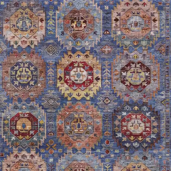 Denim Blue Merlot And Gold Medallion Washable Indoor Outdoor Area Rug Photo 4