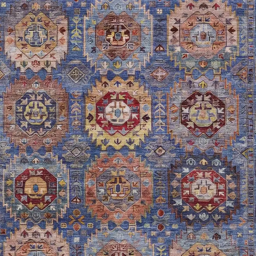 Denim Blue Merlot And Gold Medallion Washable Indoor Outdoor Area Rug Photo 4