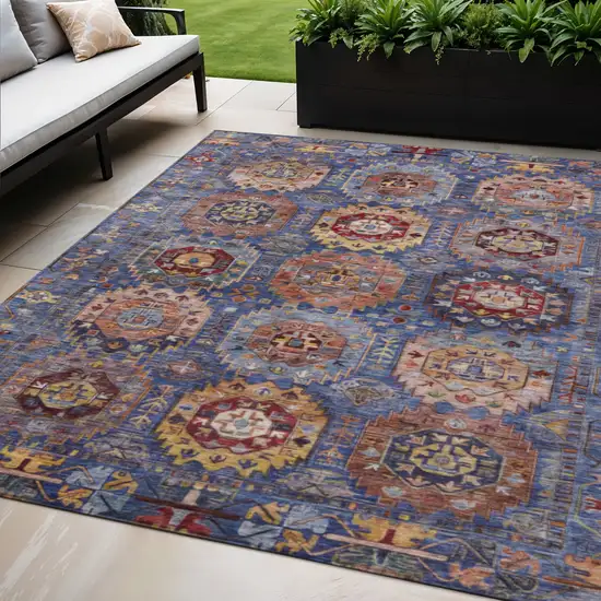 Denim Blue Merlot And Gold Medallion Washable Indoor Outdoor Area Rug Photo 2
