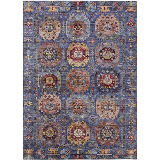 Denim Blue Merlot And Gold Medallion Washable Indoor Outdoor Area Rug Photo 1