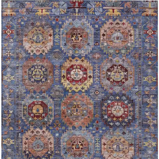 Denim Blue Merlot And Gold Medallion Washable Indoor Outdoor Area Rug Photo 4