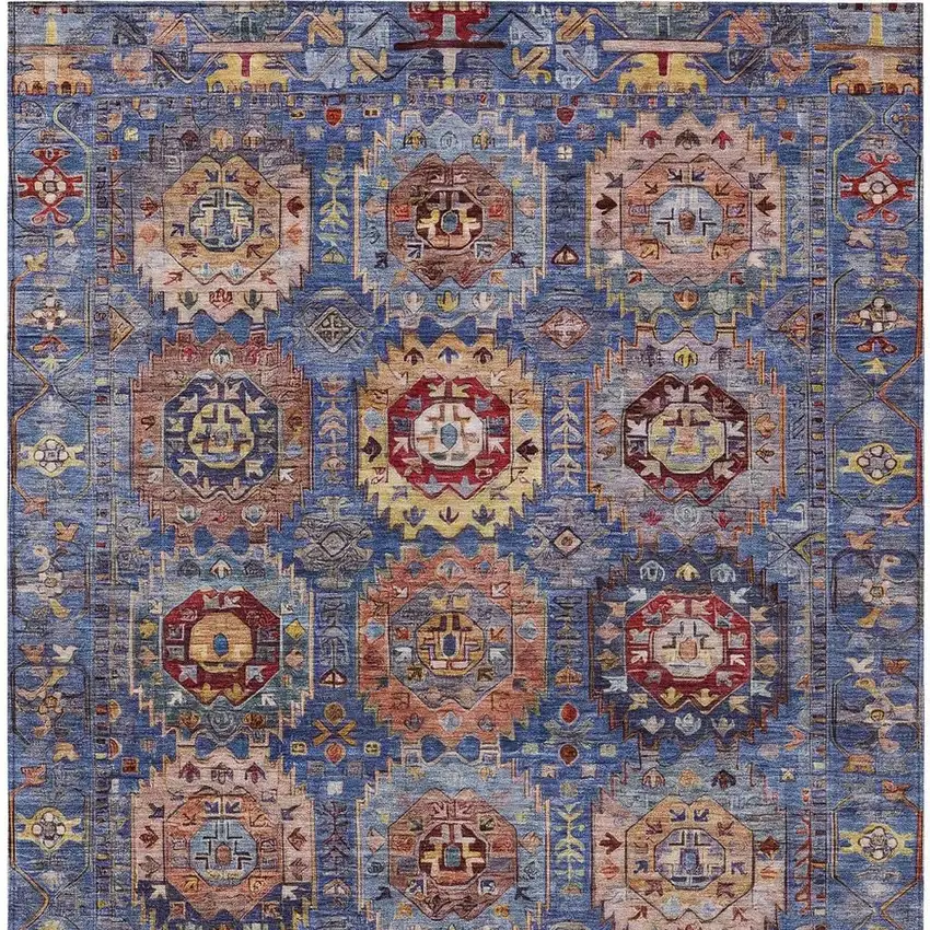 Denim Blue Merlot And Gold Medallion Washable Indoor Outdoor Area Rug Photo 4