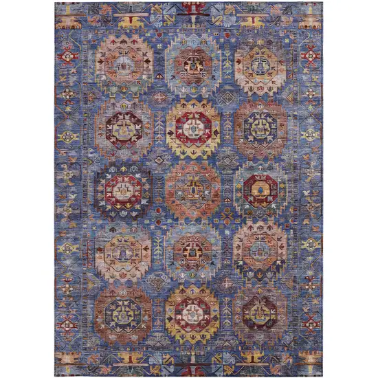 Denim Blue Merlot And Gold Medallion Washable Indoor Outdoor Area Rug Photo 3