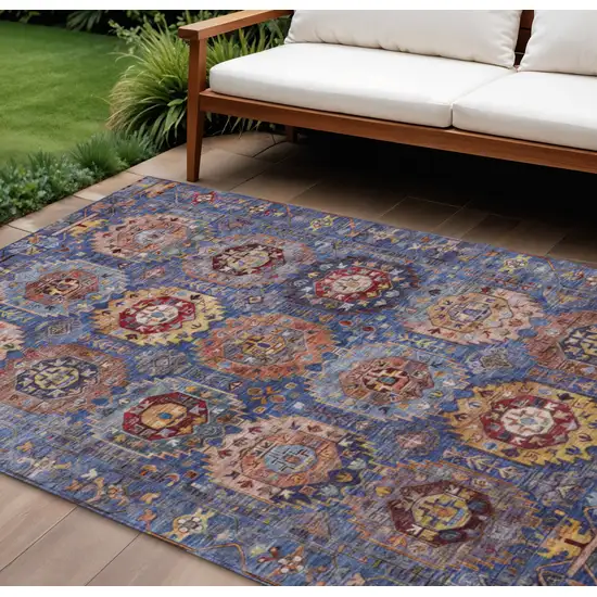Denim Blue Merlot And Gold Medallion Washable Indoor Outdoor Area Rug Photo 2