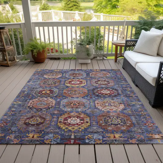 Denim Blue Merlot And Gold Medallion Washable Indoor Outdoor Area Rug Photo 8