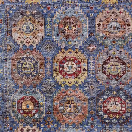 Denim Blue Merlot And Gold Medallion Washable Indoor Outdoor Area Rug Photo 4