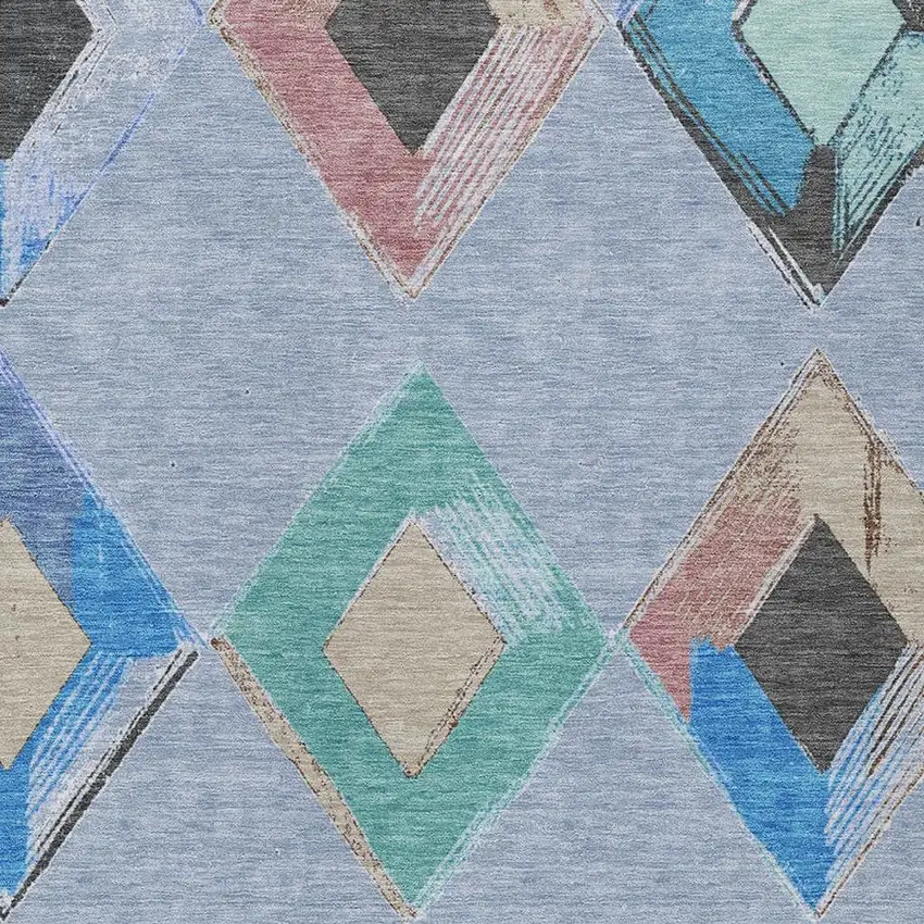 Denim Blue Mint Green And Gray Geometric Washable Indoor Outdoor Area Rug Photo 4