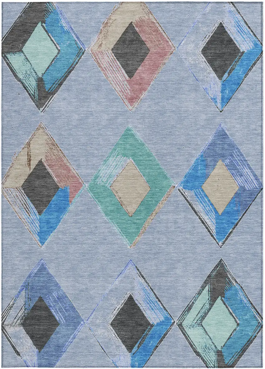 Denim Blue Mint Green And Gray Geometric Washable Indoor Outdoor Area Rug Photo 3