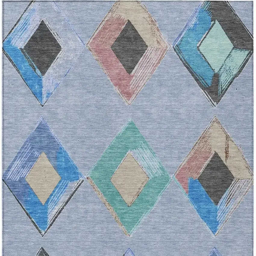 Denim Blue Mint Green And Gray Geometric Washable Indoor Outdoor Area Rug Photo 4