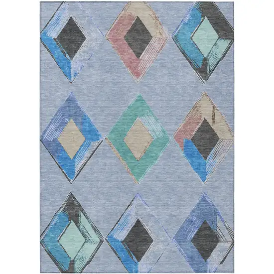 Denim Blue Mint Green And Gray Geometric Washable Indoor Outdoor Area Rug Photo 1