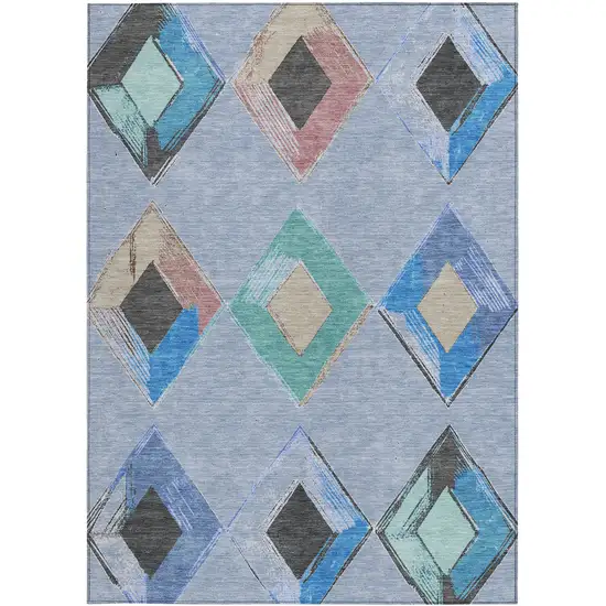 Denim Blue Mint Green And Gray Geometric Washable Indoor Outdoor Area Rug Photo 3
