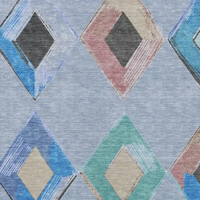 Denim Blue Mint Green And Gray Geometric Washable Indoor Outdoor Area Rug Photo 4