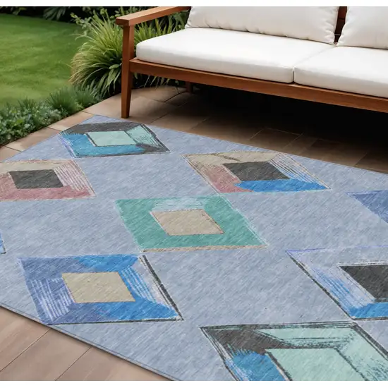Denim Blue Mint Green And Gray Geometric Washable Indoor Outdoor Area Rug Photo 2