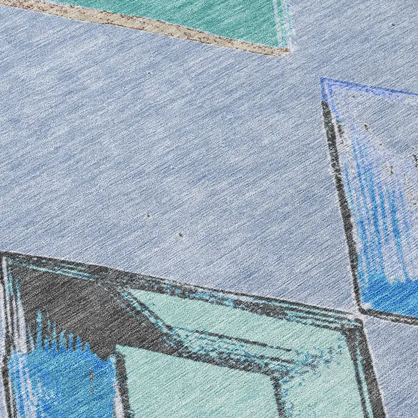 Denim Blue Mint Green And Gray Geometric Washable Indoor Outdoor Area Rug Photo 5