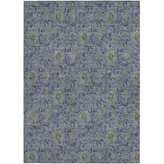 Denim Blue Navy Blue And Gray Floral Washable Indoor Outdoor Area Rug Photo 7
