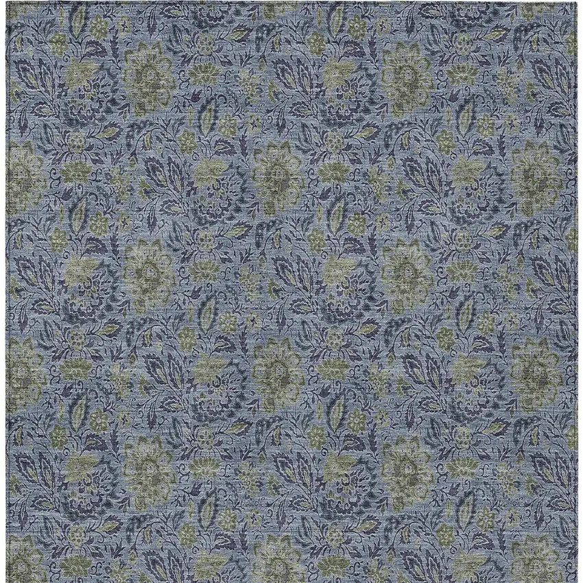 Denim Blue Navy Blue And Gray Floral Washable Indoor Outdoor Area Rug Photo 6