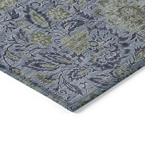 Denim Blue Navy Blue And Gray Floral Washable Indoor Outdoor Area Rug Photo 4