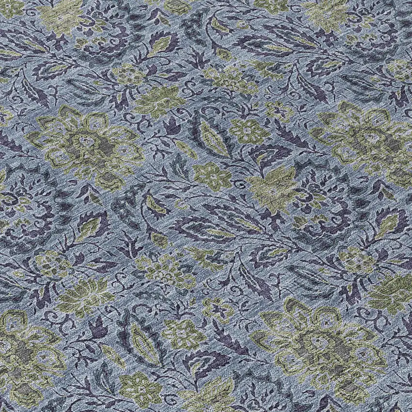 Denim Blue Navy Blue And Gray Floral Washable Indoor Outdoor Area Rug Photo 5