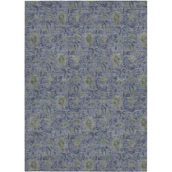 Denim Blue Navy Blue And Gray Floral Washable Indoor Outdoor Area Rug Photo 7