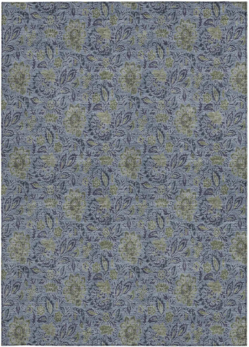 Denim Blue Navy Blue And Gray Floral Washable Indoor Outdoor Area Rug Photo 7