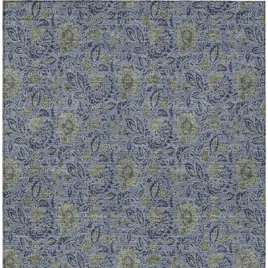 Denim Blue Navy Blue And Gray Floral Washable Indoor Outdoor Area Rug Photo 6