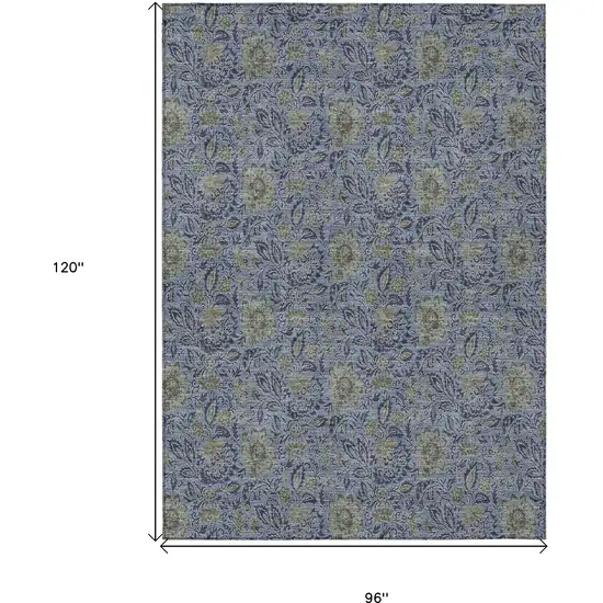 Denim Blue Navy Blue And Gray Floral Washable Indoor Outdoor Area Rug Photo 3