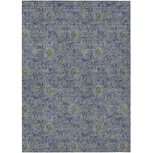 Photo of Denim Blue Navy Blue And Gray Floral Washable Indoor Outdoor Area Rug