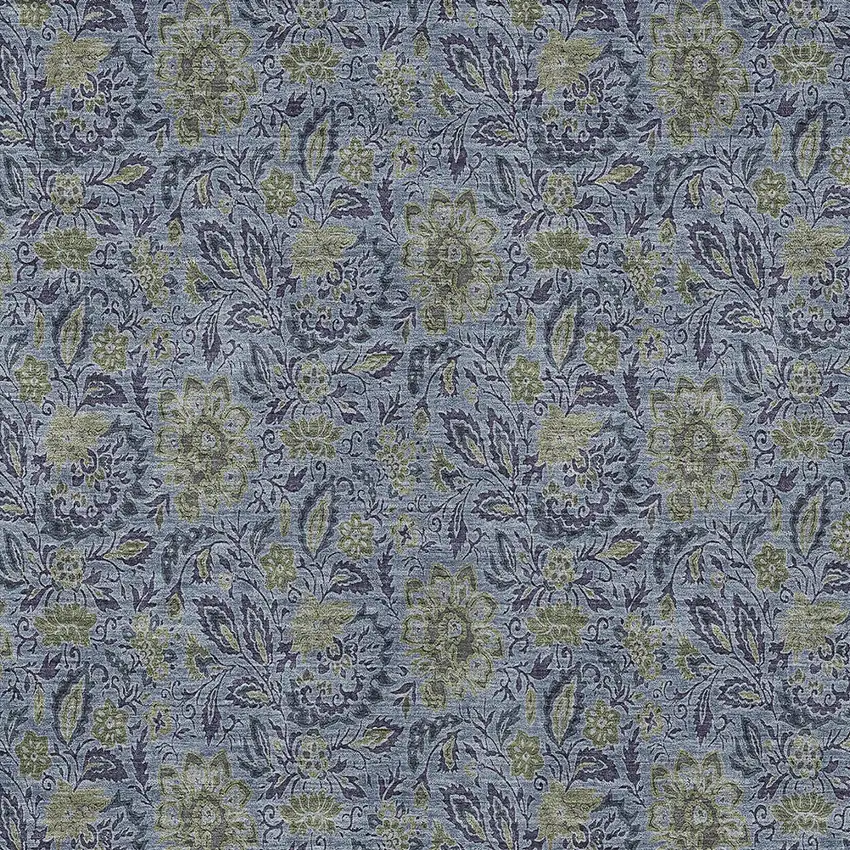 Denim Blue Navy Blue And Gray Floral Washable Indoor Outdoor Area Rug Photo 6