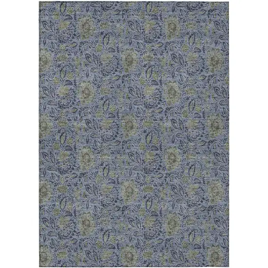 Denim Blue Navy Blue And Gray Floral Washable Indoor Outdoor Area Rug Photo 2