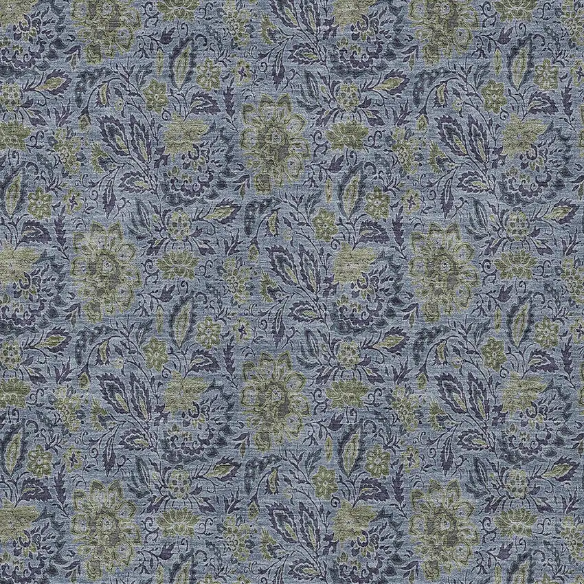 Denim Blue Navy Blue And Gray Floral Washable Indoor Outdoor Area Rug Photo 6