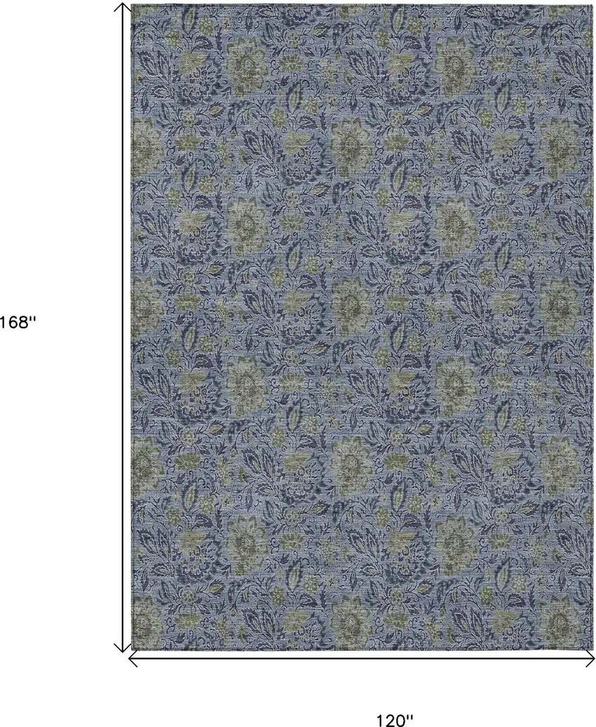 Denim Blue Navy Blue And Gray Floral Washable Indoor Outdoor Area Rug Photo 3