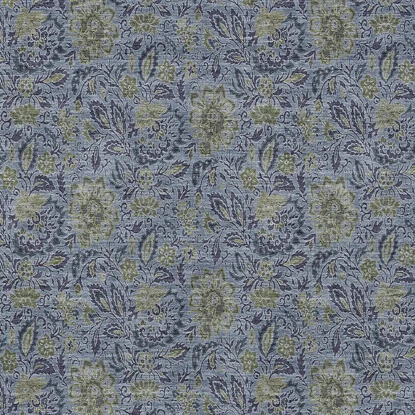 Denim Blue Navy Blue And Gray Floral Washable Indoor Outdoor Area Rug Photo 6
