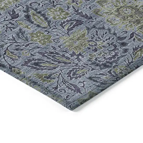 Denim Blue Navy Blue And Gray Floral Washable Indoor Outdoor Area Rug Photo 4